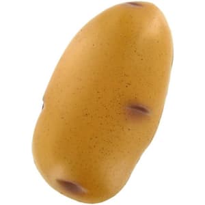 A brown potato-shaped stress reliever with a textured surface and a realistic appearance.