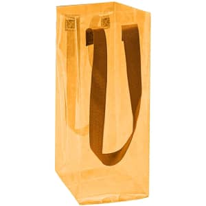 An orange clear jelly wine ice bag with two brown handles and a transparent design. It features a logo.