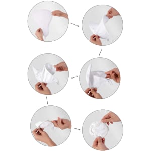 A foldable white event fan is being shown, demonstrating its various folding stages by hands.
