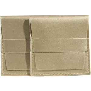 A pair of gold PU leather flip jewelry pouches with a textured finish and a sleek design.
