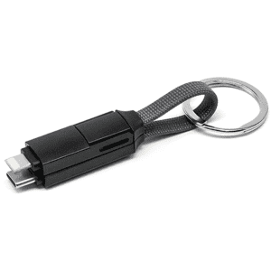 A black 60W 3-In-1 ABS charging cable with a keyring attachment and textured grip.