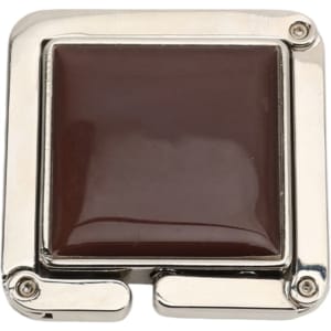 A square foldable desk hook in shiny silver with a dark brown square centre. The product has a sleek, modern design.