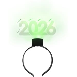 A green illuminated acrylic headband featuring the number "2026" on top. The headband has a black base.