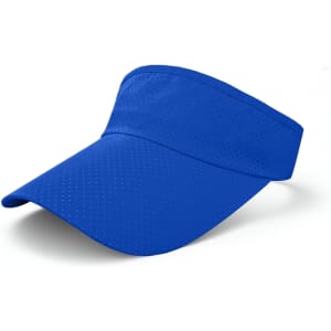 A blue breathable sun visor with a wide brim and perforated design. It features a logo on the band.