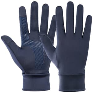 Full finger gloves in navy blue with a textured grip section on the palm. Features a logo on the wrist area.