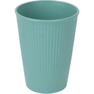 A teal wheat straw toothbrush cup with a ribbed design, suitable for personal care items. The cup features a logo.