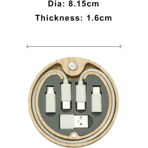 A bamboo circle cable kit featuring USB and charging cables in a circular, compact design.