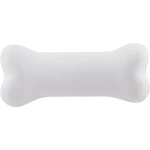 A white bone-shaped stress reliever with a smooth surface, designed in a fun animal theme.