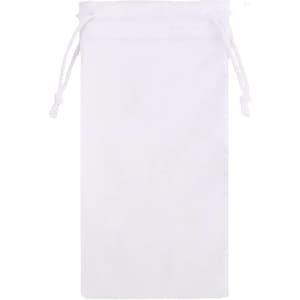A white RPET lens pouch with a drawstring closure, featuring a simple and minimalist design.