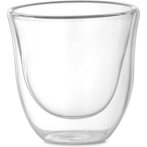A double wall glass with a clear, transparent design featuring a curved shape and smooth edges.