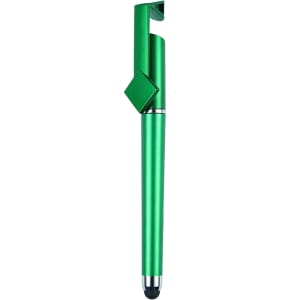 A green 3-in-1 QR Code pen featuring a sleek design and a clip for easy attachment.