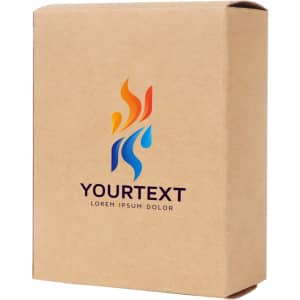 A small square gift box in brown kraft paper featuring a logo design. Dimensions are 100 x 130 x 50 mm.