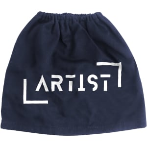 A navy blue boot cover with a gathered top and a logo featuring the word "ARTIST" in white lettering.