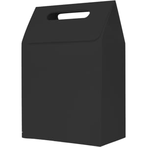A black die cut handle bag, measuring 135x200x75mm, featuring a simple design and a handle for easy carrying.