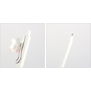 A white acrylic pen with a metal clip, featuring a transparent top and a smooth writing tip.