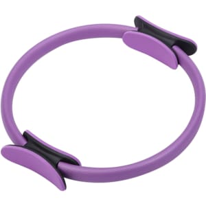 A purple Pilates circle with black grips, designed for fitness and exercise routines.