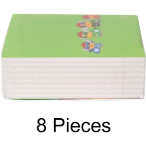 A pack of green pocket tissues featuring playful cartoon characters, containing eight pieces.