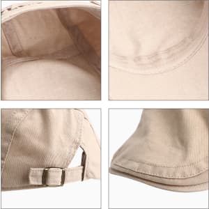 A beige beret hat featuring stitching details and a side adjustment strap. The interior showcases a smooth finish.
