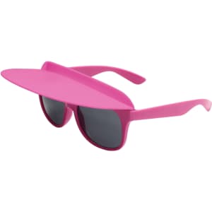 A pair of pink flip-up visor sunglasses with dark lenses and a sleek design.
