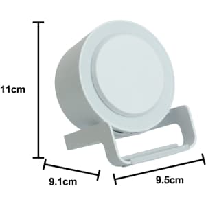 A wireless charger and night light in a grey design, featuring rounded edges and a minimalistic stand.