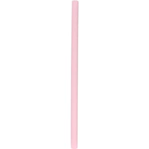A reusable silicone straw in a soft pink colour, featuring a smooth design and a logo.