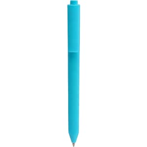 A triangular grip pen in a vibrant turquoise colour with a smooth finish and a clip design.