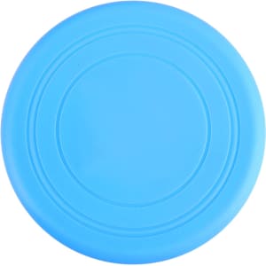 A blue silicone frisbee with a smooth surface and circular design. It features a brand logo.