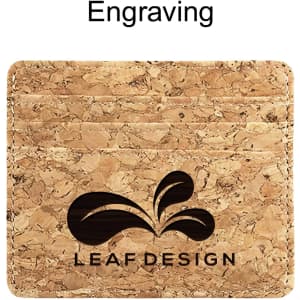 A cork card holder featuring multiple slots and a logo design. The natural texture highlights its eco-friendly material.