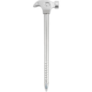 A hammer-shaped ballpoint pen in silver, resembling a tool with a detailed handle and a pen tip.