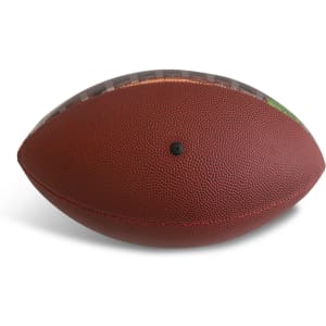A brown promotional American football with a textured surface and a logo. Ideal for leisure and outdoor activities.