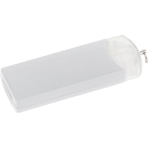 A white gyro USB flash drive with a clear cap, featuring a clip for attachment.