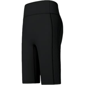 Black high-waisted elastic yoga 1/2 leggings featuring a fitted design and ribbed details.