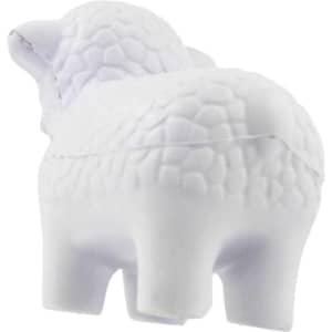 A white sheep-shaped stress reliever with textured detailing, designed for stress relief in a fun format.