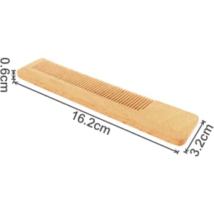 A short-handled beech wood comb in a natural wood finish, measuring 16.2 cm by 3.2 cm.