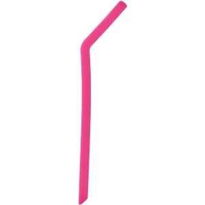 A reusable silicone straw in vibrant pink, featuring a flexible design and a smooth surface.