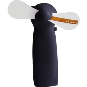 A black portable fan with white blades, designed for displaying messages. It features a simple, sleek design.