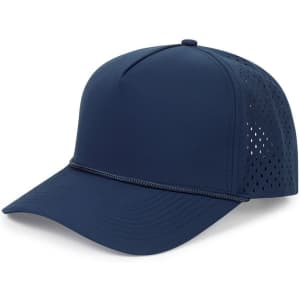 A navy blue cap featuring a mesh back and a performance rope detail. It has a logo on the front.