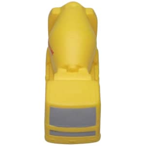 A yellow cement mixer car shape stress reliever with a simple design, featuring a grey window and detailing.