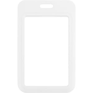 A white ABS double-sided ID card holder with an open centre for inserting identification cards.