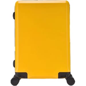 A yellow wheeled business suitcase with a sleek design and four wheels for easy manoeuvrability.