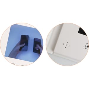 A 7-inch LCD video brochure featuring a white body with speakers, displaying smartphones being interacted with.