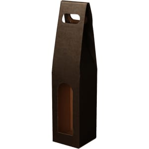 A drink bottle box in a black design, featuring a window and a handle for easy carrying.