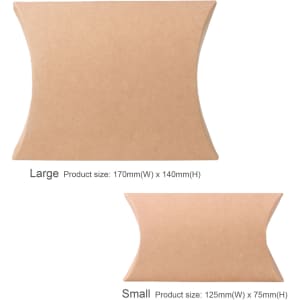 A small brown kraft pillow box, sized 125mm x 75mm, featuring a smooth surface and curved edges.