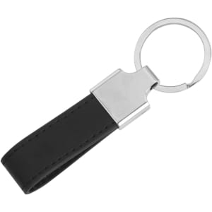 A black PU leather keyring with a metal clasp and silver ring for attaching keys.