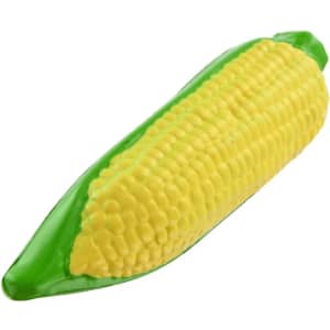 A corn-shaped stress reliever in vibrant yellow with green detailing, designed for fun and relaxation.