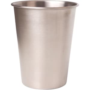 A stainless steel cup with a shiny finish, holding 350ml, featuring a simple design and no visible branding.