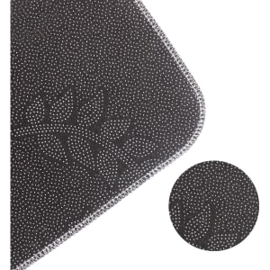 A flannel logo mat in black, featuring a textured design and a close-up of the patterned fabric.