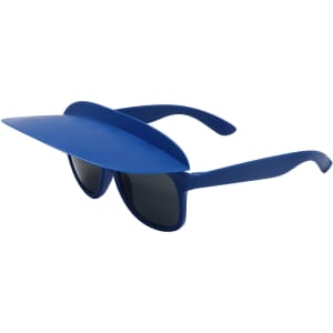 Blue Flip Up Visor Sunglasses with a wide visor and dark lenses, featuring a logo on the side.