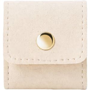 A mini synthetic leather jewellery bag in a cream colour, featuring a gold snap button closure and stitched edges.