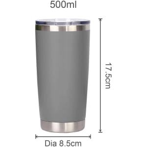 A drink bottle in grey with a stainless steel base, featuring a double wall design and a transparent lid.